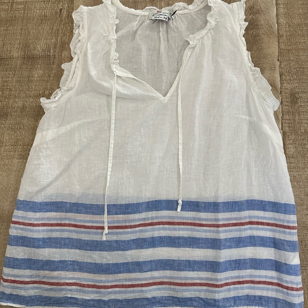 Vineyard Vines | Striped Linen Ruffle Tank | Size S | Made in Italy
